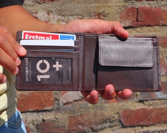 Slim Calfskin Leather Wallet – Handmade Genuine Leather Wallet with Coin Pocket, Flat, Compact Leather Wallet, Wallet for Women and Men