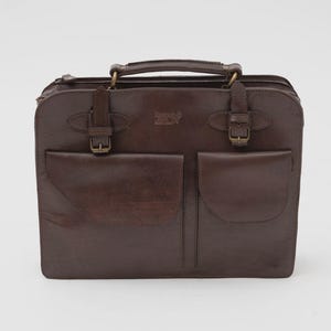 Sustainable Leather Briefcase 14″ – Brown business bag made of full-grain leather, handmade briefcase, laptop bag, shoulder bag for men and women