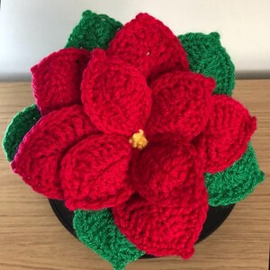 Crocheted Christmas Poinsettia, Large Handmade Pot