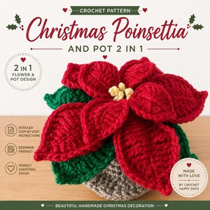 Christmas Poinsettia & Pot Crochet Pattern, Digital PDF