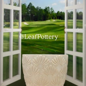 Half Bloom White/Beige (MD) Ceramic Planter Pot with Saucer Attached/Planters and pots/Indoor Planters/Indoor Plant Pot/Ceramic Plant Pot
