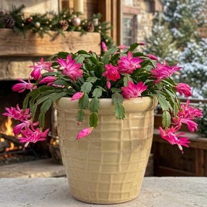 Maceta de cerámica beige de 19 cm con drenaje, hecha a mano en Vietnam. Maceta para interior y exterior, ideal para cactus y suculentas de Navidad.