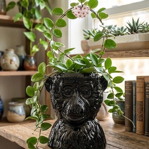 Black Ceramic Monkey Planter Pot with Drainage, Unique Monkey Head Vase, Boho Jungle Home Decor, Funky Plant Lover Gift, Animal Shaped Flowe