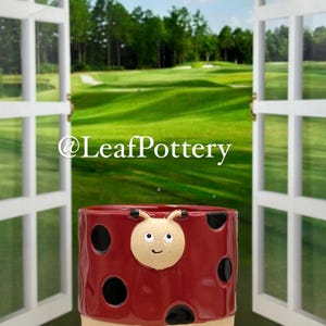 Ladybug Ceramic Barrel Planter With Attached Saucer - 6