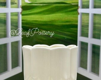 Lady Bloom White/ Green Ceramic Planter Pot with Saucer Attached/ Planters and Pots/ Birthday Gift/ Gift for her/ Gift for Mom/ Plant Lovers