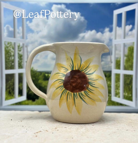 【USED】  Denmark 花瓶　壺 Hand-painted Sunflower Pitcher | Vintage Stoneware Farmhouse