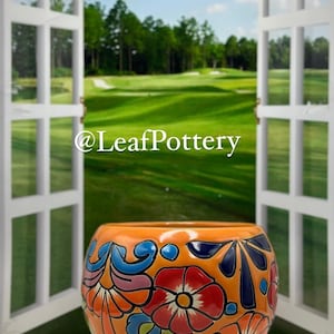 Orange Talavera Handmade Multi Colored Ceramic Planter Pot with drainage hole/Handmade Planters/Planters and Pots/Ceramic Planters/Plant Pot