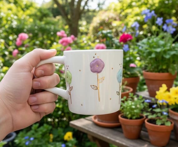 Hand-painted Style Floral Ceramic Mug - 16oz Large Coffee Cup With Gold  Accents - Dishwasher & Microwave Safe - Pastel Flower Garden Tea Mug - Etsy