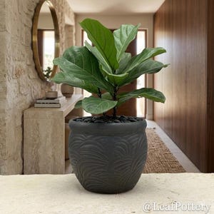 Black Textured Ceramic Planter - 6 Inch Wave Pattern Flower Pot - Handmade Stoneware Succulent Pot - Modern Boho Home Decor - Planter Pot