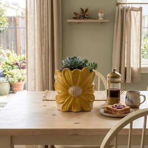Mustard Yellow Sunflower Ceramic Planter - 6 Inch Decorative Flower Pot for Indoor Plants - Boho Cottagecore Home Decor - Garden Lover Gift