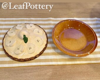 ヴィンテージ ポルトガル製 陶器製 パイキーパー 蓋付き | 手描きの