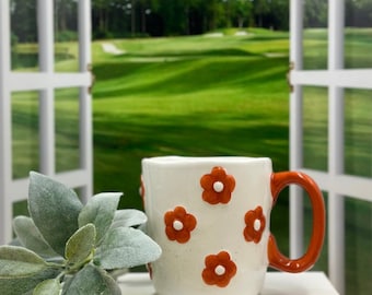 Retro Daisy Orange/White Ceramic 18oz Mug/ Coffee Mug/ Birthday Gift/Ceramic Mug/Tea Mugs/Coffee Cup/Tea Cup/Mugs/Gift Mugs