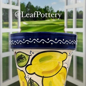 Lemonade Hand Painted Yellow/Blue  Ceramic Planter Pot with drainage hole/ Planters and pots/ Birthday Gift/ Gift for him/ Gift for her