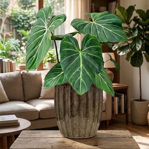Maceta de cerámica estriada con orificio de drenaje, maceta grande de interior esmaltada, maceta de gres esmaltado en marrón y dorado, decoración moderna de estilo bohemio para el hogar.