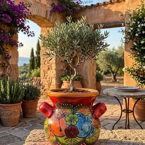 Großer Talavera-Pflanztopf, handbemalte mexikanische Keramikvolkskunst, buntes Blumengarten-Dekor, dekorativer 10-Zoll-Übertopf für drinnen und draußen