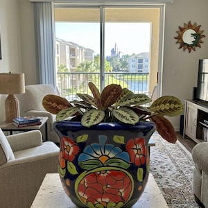 Handmade Talavera Planter - 7" Mexican Ceramic Flower Pot with Drainage - Colorful Hand Painted Floral Indoor Outdoor Planter - Plant Pot