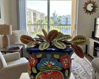Handmade Talavera Planter - 7" Mexican Ceramic Flower Pot with Drainage - Colorful Hand Painted Floral Indoor Outdoor Planter - Plant Pot