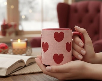 Ceramic Pink Heart Coffee Mug - 18oz Large Tea Cup, Valentine’s Day Gift, Cute Kitchen Decor, Dishwasher & Microwave Safe Coffee