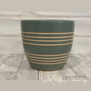 Pinstripes Teal Ceramic Planter Pot