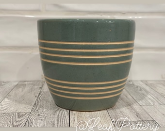 Pinstripes Teal Ceramic Planter Pot/Planters and Pots/ Birthday Gift/ Gift for her/ Gift for him/ Plant Lovers