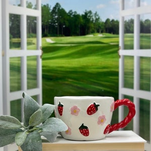Sweet Strawberries Flowers White/Red/Pink Ceramic 17oz Mug/ Ceramic Mug/ Coffee Mug/ Birthday Gift/ Gift for her/ Coffee Lovers
