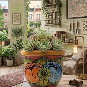 Talavera Planter with Drainage Hole - 8" Mexican Ceramic Pot for Indoor Outdoor Plants - Hand Painted Flower Pot Made in Mexico - Colorful