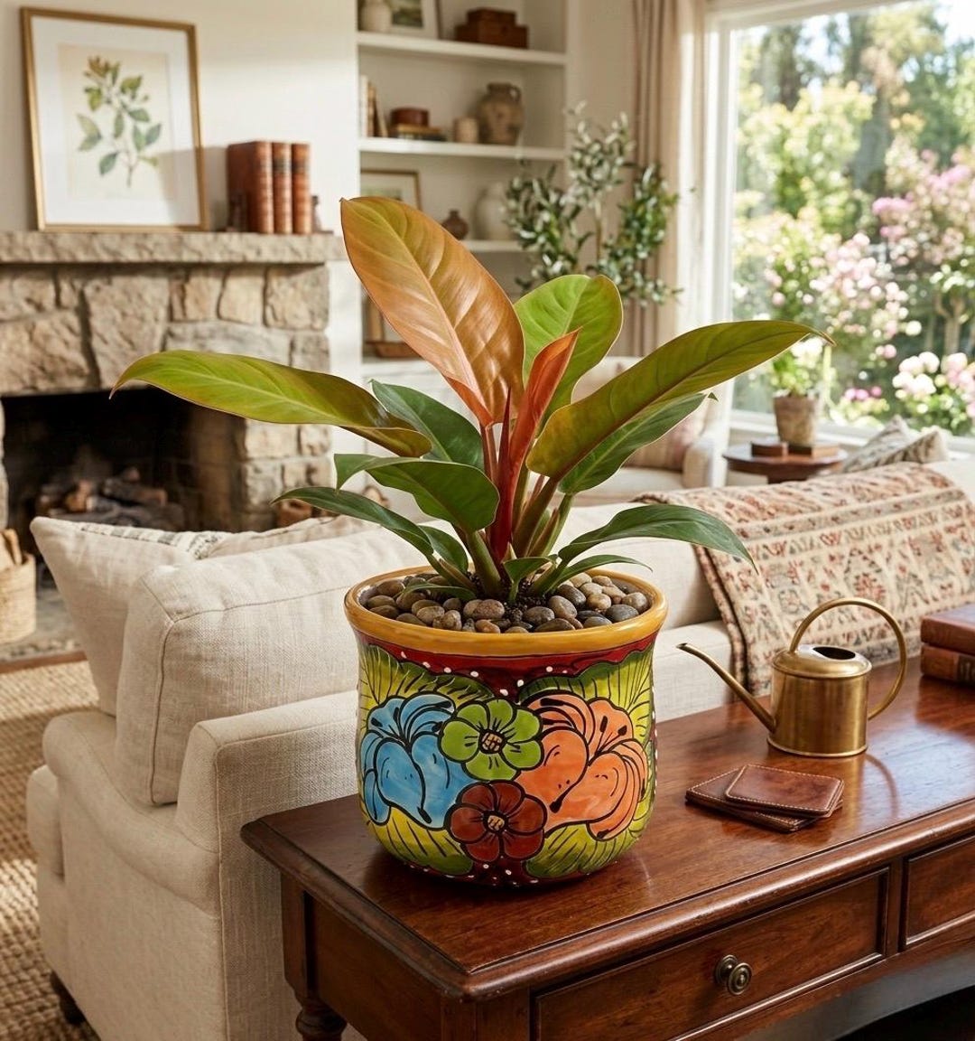 Handmade Mexican Talavera Planter With Drainage Hole - 9 Inch