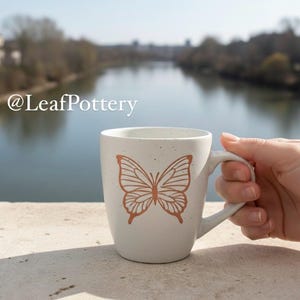 Blush Pink Butterfly Mug - 18 oz Ceramic Coffee Tea Cup - Oversized Speckled Nature Lover Gift