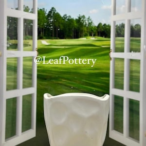 White Ceramic Planter Pot with Attached Saucer - 6&quot; Barrel Planter