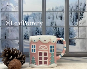 Kerst sneeuw cabine roze/aqua keramische mok 16oz/kerstmok/koffiemok/mok/keramische mok/theemok/verjaardagscadeau/mokken cadeau voor haar