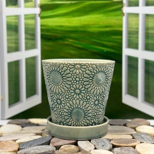 Emma Aqua (SM)  Ceramic Planter Pot with Saucer Attached/ Planters and Pots/ Birthday Gift/Ceramic Planters/Planters/Plant Pot/Giift