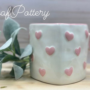 Heart Shape Pink/ White Ceramic 24oz Mug/ Birthday Gift/ Gift for her/ Gift for Mom/ Heart Mug/ Coffee Mug