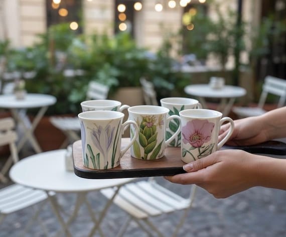 Vintage Porcelain Botanical Mugs Set of 5 | 1980s Japan Floral Coffee Tea  Cups | Unique Coffee Bar Decor | 10 Oz - Etsy