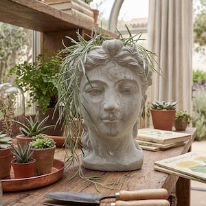 Goddess Head Planter for Indoor Plants, Roman Statue Face Plant Pot with Drainage Hole, Classical Bust Planter, Unique Gift for Plant Lovers