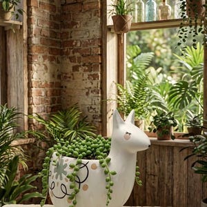 Llama Succulent Planter, Boho Ceramic Alpaca Pot, String of Pearls Plant Pot, Modern Farmhouse Decor, Cute Animal Planter for Succulents