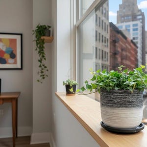 Black and White Ombre Ceramic Planter - 6-Inch Minimalist Round Flower Pot with Drainage Hole - Modern Indoor/Outdoor Garden Decor