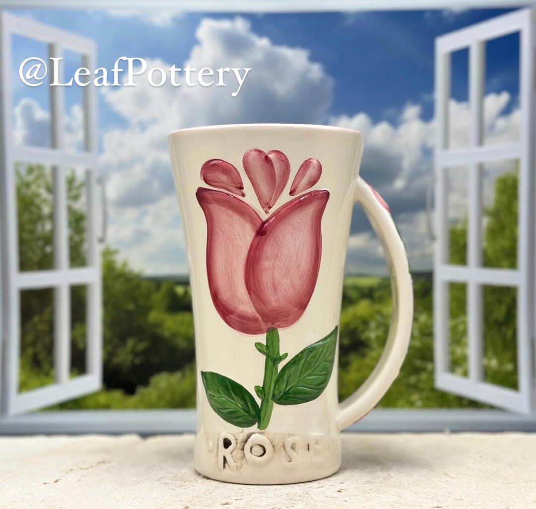 Vintage Handcrafted Rose Floral White/pink/green Ceramic Mug/vase ...