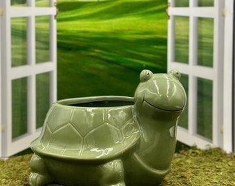 Mr. Tony the Turtle Green Ceramic Planter Pot/ Planters and pots/ Birthday Gift/ Gift for her/ Gift for him/ Plant Lovers