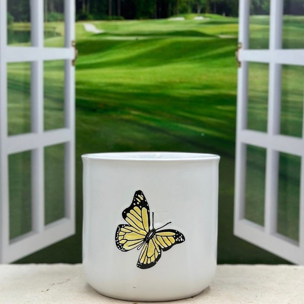 Sunshine Butterfly White/Yellow Ceramic Planter Pot/ Planters and Pots/ Birthday Gift/ Gift for her/ Gift for Mom/ Plant Lovers