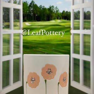 Peony Pink Flower White Ceramic Planter with Stud Legs Attached/Planters and pots/Ceramic Planters/Indoor Planters/Plant Pot/Planters