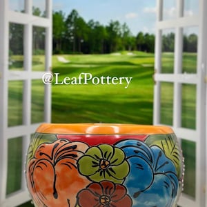 Tangelo Talavera Handmade Multi Colored Ceramic Planter Pot with drainage hole/Handmade planters/Planters and pots/Ceramic Planters/Planters