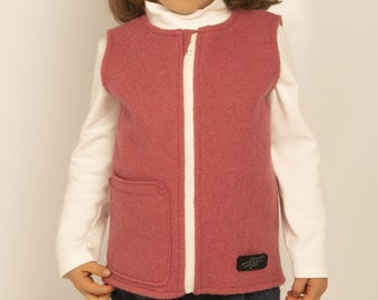 READY DELIVERY - Children's boiled wool vest in pink and grey-blue, with white zip, with pocket, unisex, various sizes