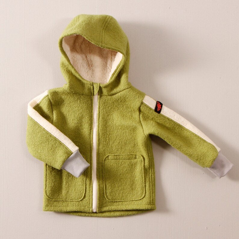 Boiled wool jacket for children with hood and pockets image 1