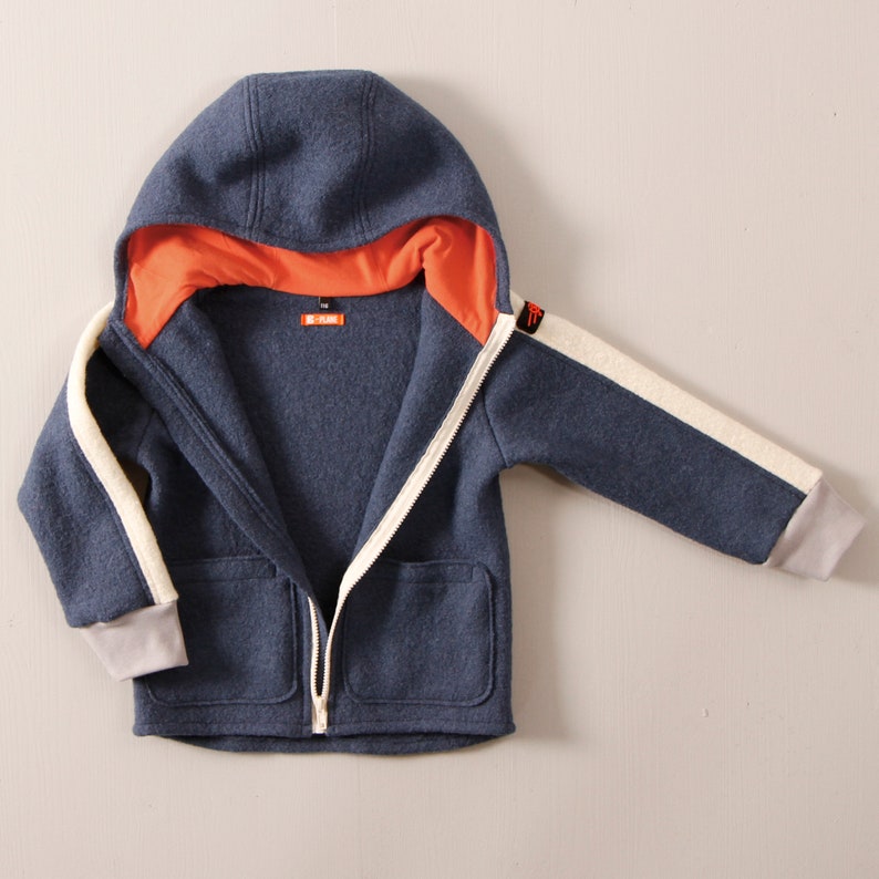 Boiled wool jacket for children with hood and pockets image 7