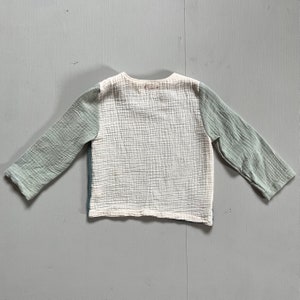 Ready to ship Unisex 100% organic cotton muslin long sleeve three color shirt, button neck, size 104 image 2
