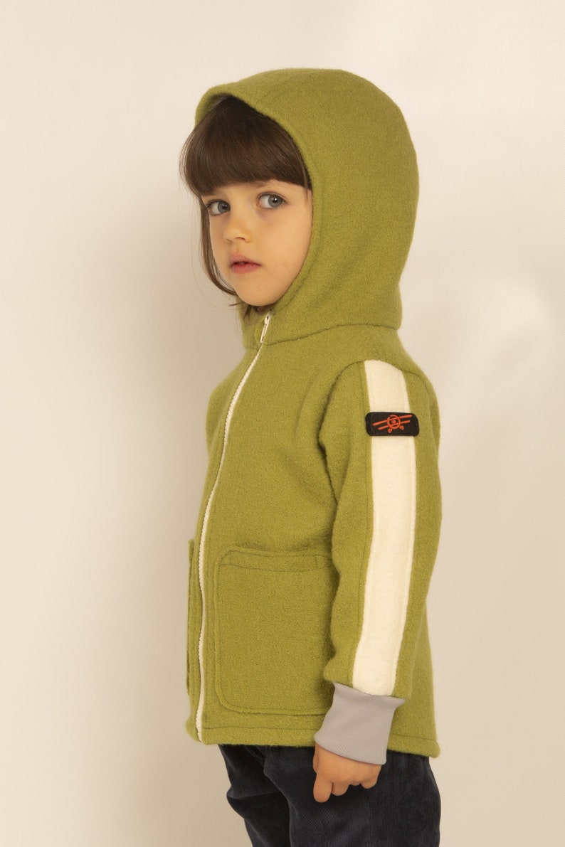 Boiled wool jacket for children with hood and pockets image 4