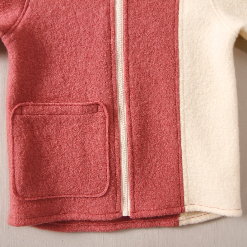 Boiled wool children's jacket with hood and pocket, for autumn and winter, one side in white image 6