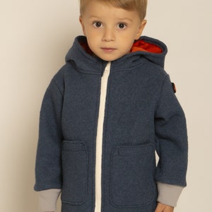Boiled wool jacket for children with hood and pockets, single colour image 6