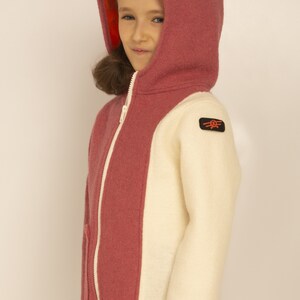 Boiled wool children's jacket with hood and pocket, for autumn and winter, one side in white image 8