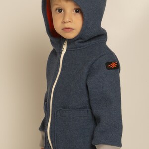 Boiled wool jacket for children with hood and pockets, single colour image 7